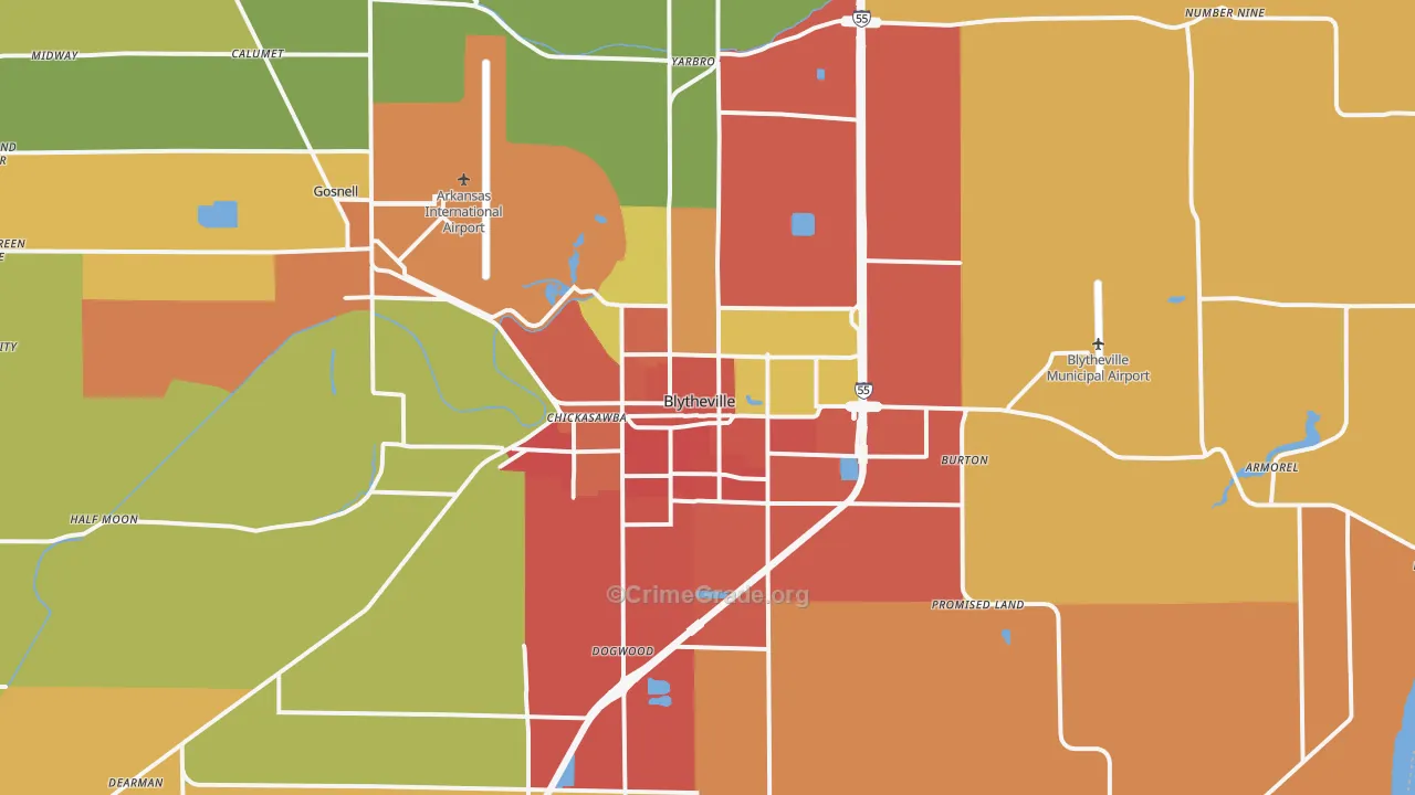 Blytheville, AR Map of Assault Rates