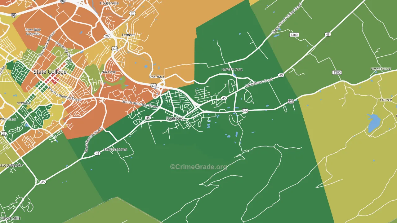 Boalsburg, PA Map of Assault Rates
