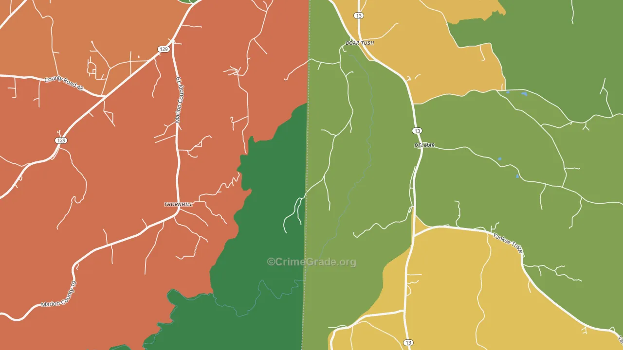 Boar Tush, AL Map of Assault Rates