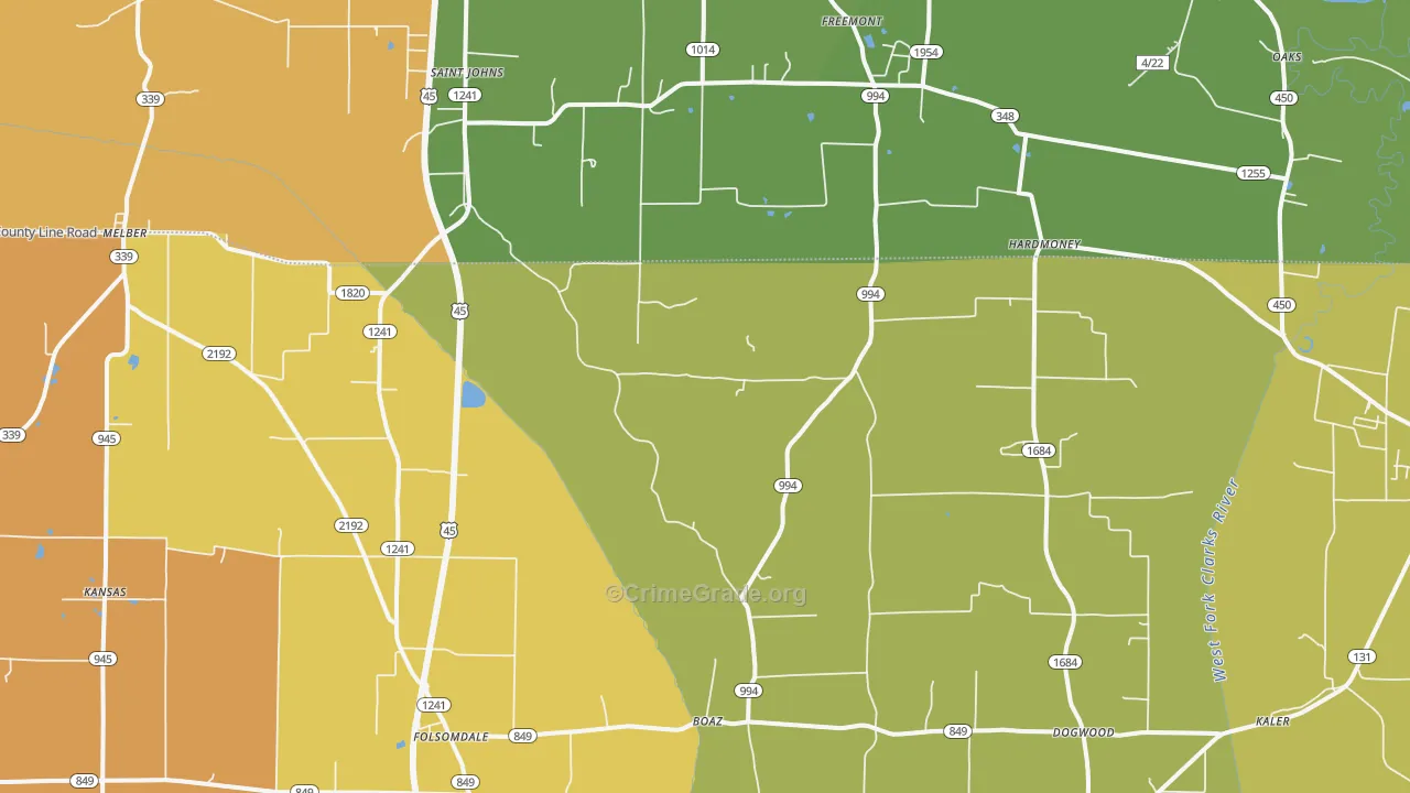 Boaz, KY Map of Assault Rates