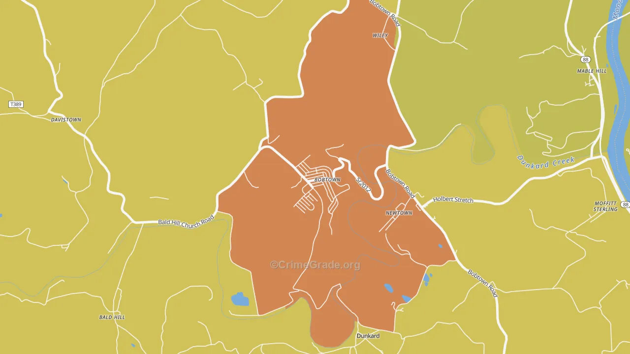 Bobtown, PA Map of Assault Rates