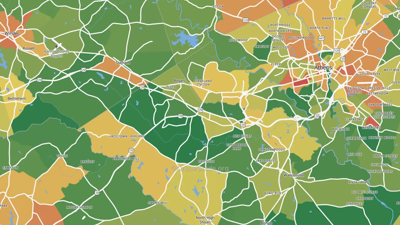 Bogart, GA Map of Assault Rates