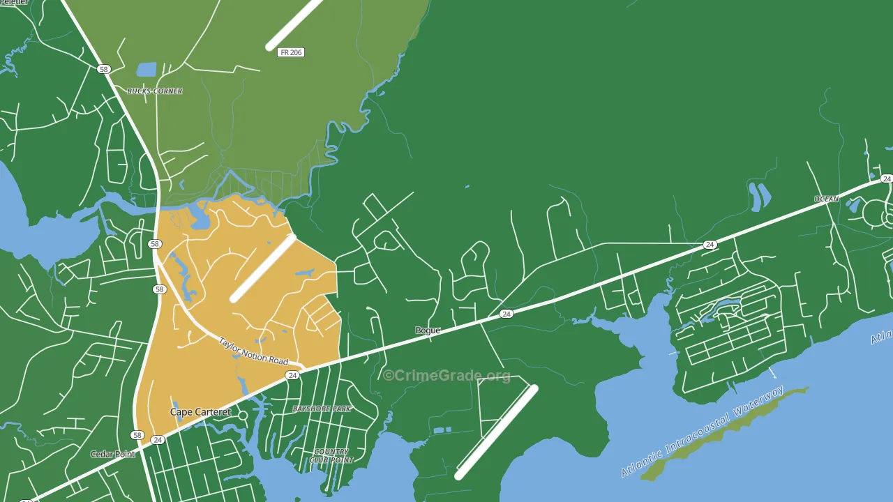 Bogue, NC Map of Assault Rates