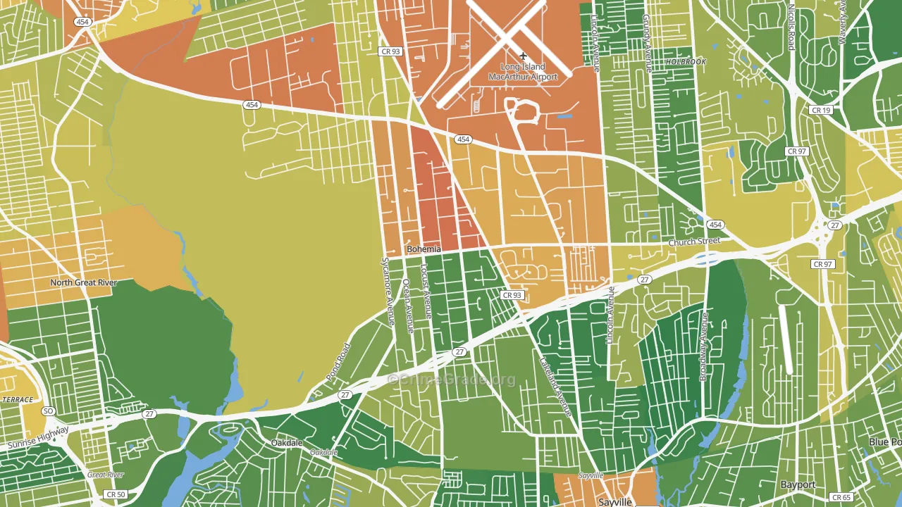Bohemia, NY Map of Assault Rates
