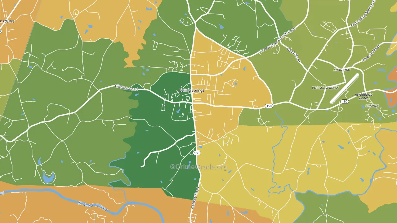 Boiling Springs, NC Map of Assault Rates