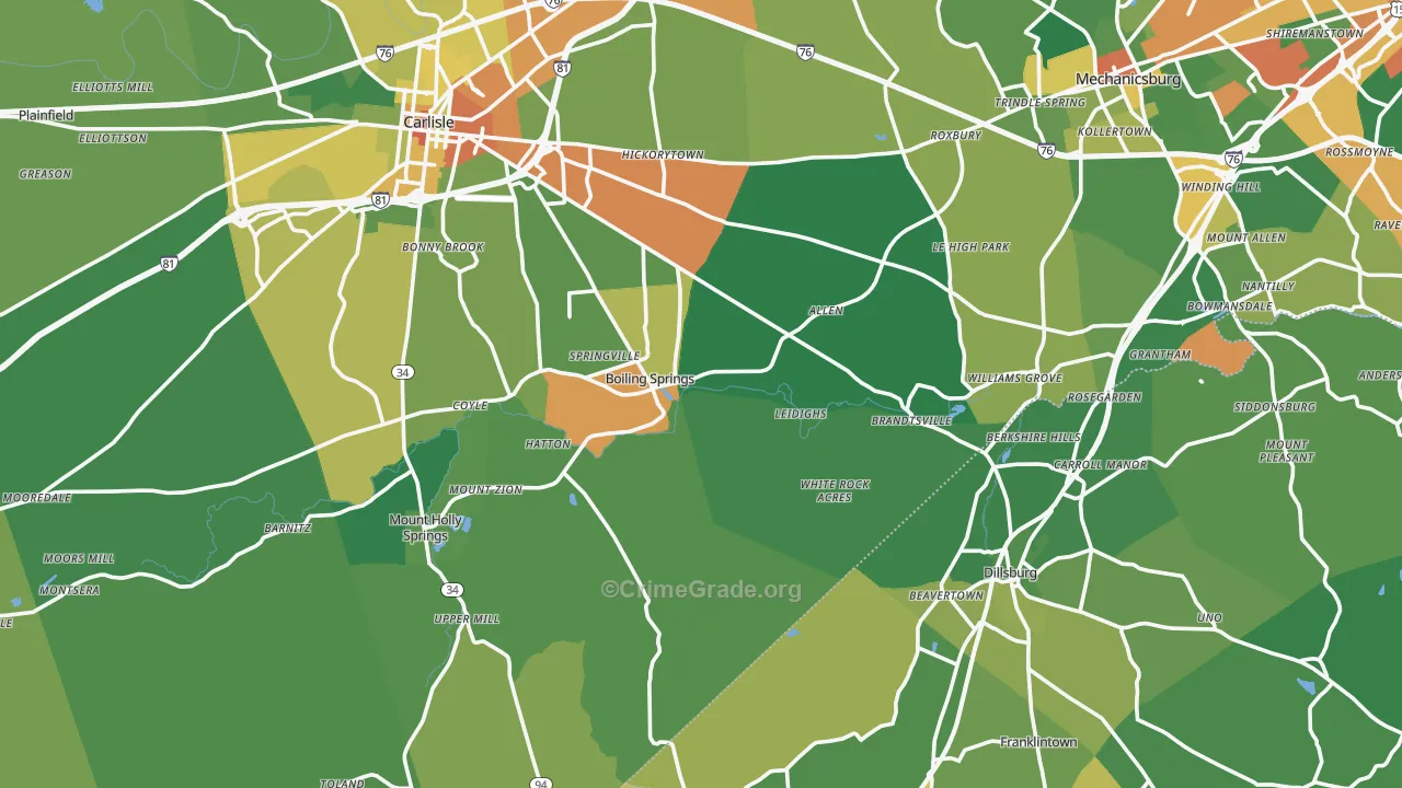 Boiling Springs, PA Map of Assault Rates