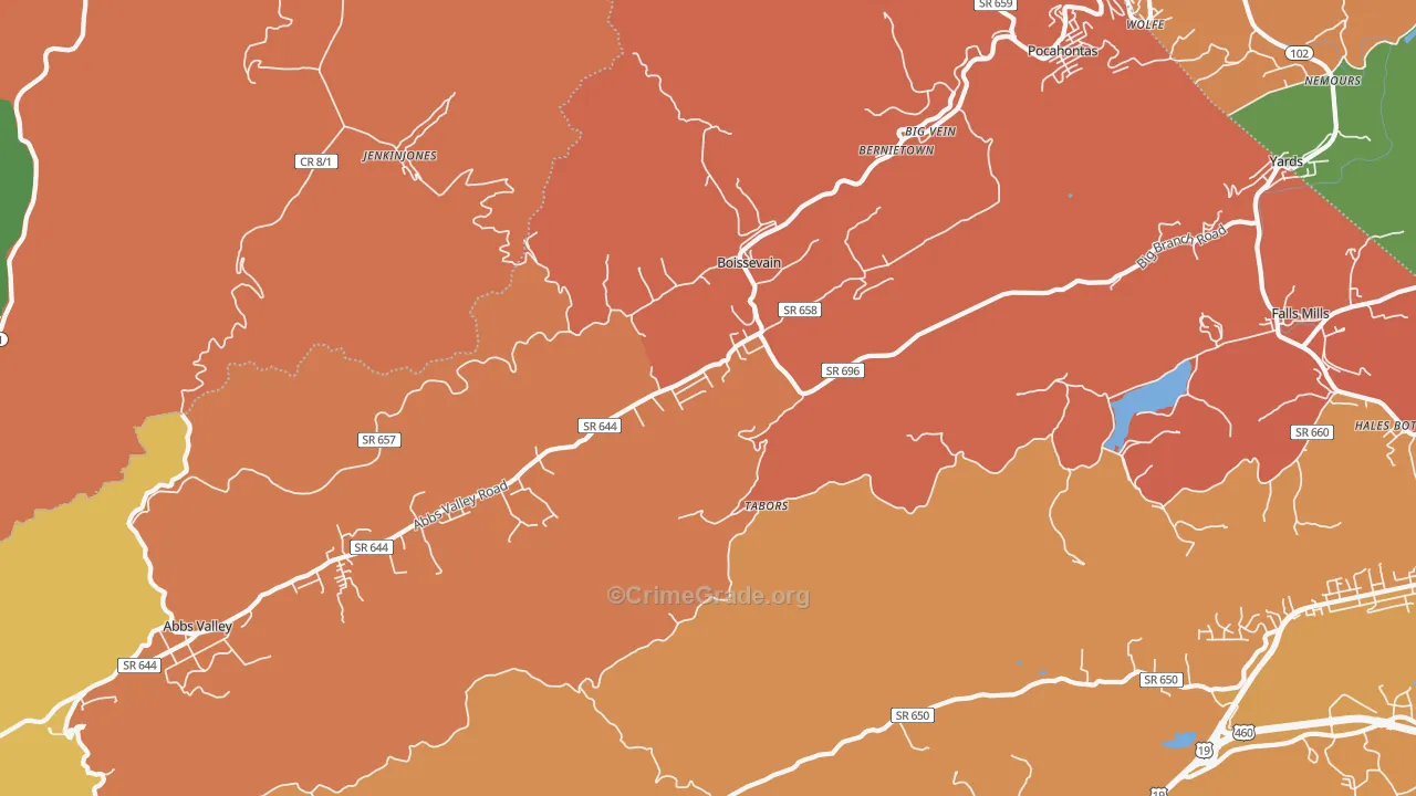Boissevain, VA Map of Assault Rates