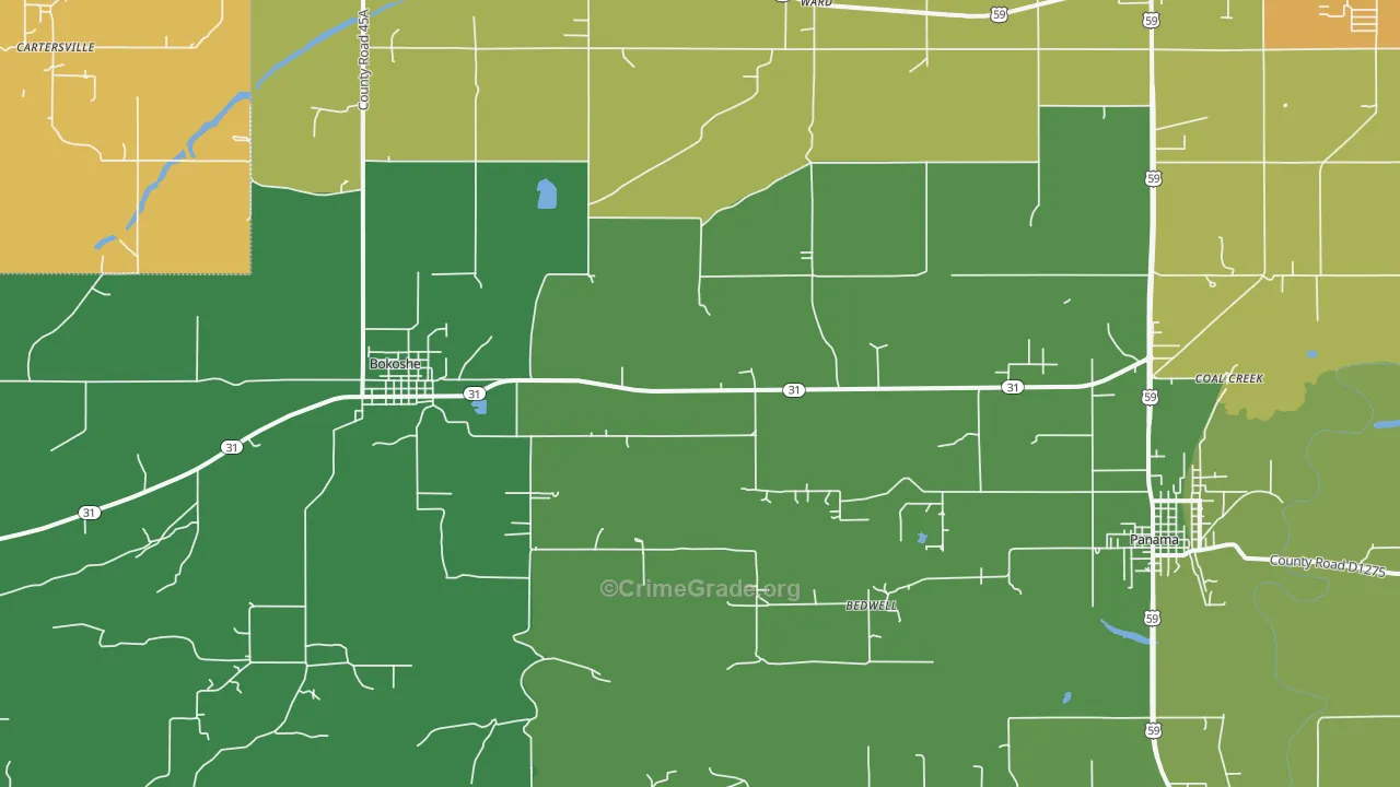 Bokoshe, OK Map of Assault Rates