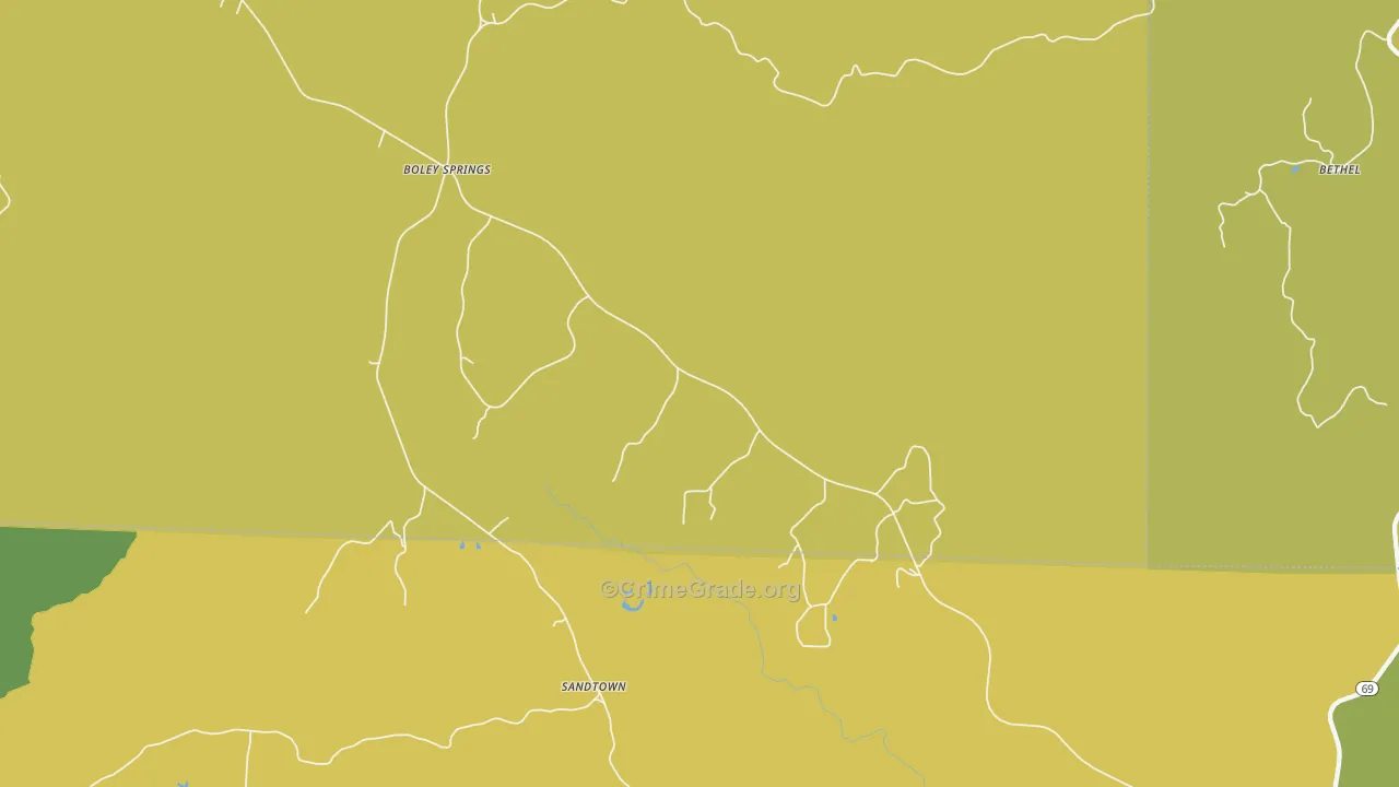 Boley Springs, AL Map of Assault Rates