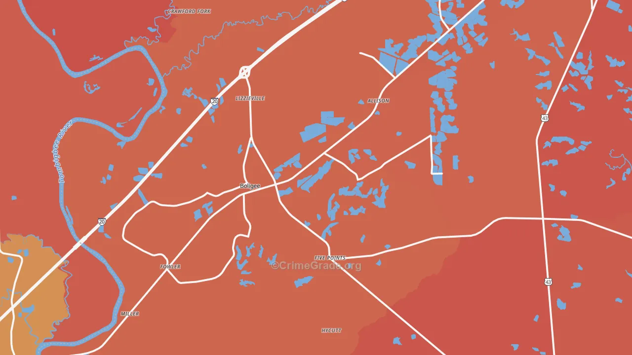 Boligee, AL Map of Assault Rates