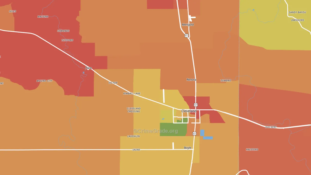 Bolivar County, MS Map of Assault Rates