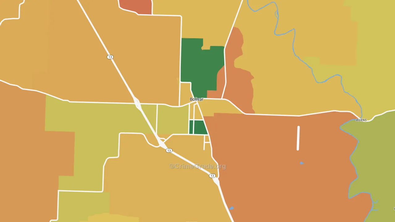 Bolivar, MO Map of Assault Rates