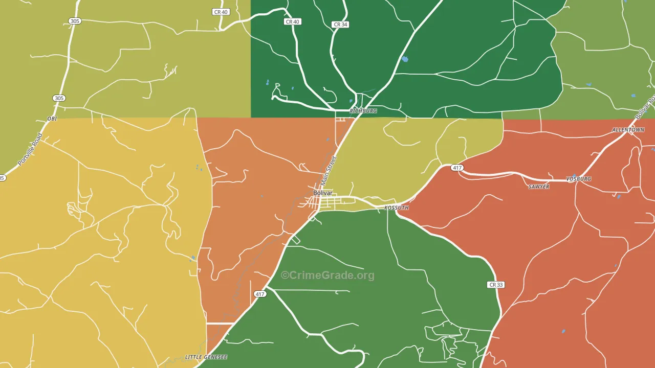 Bolivar, NY Map of Assault Rates