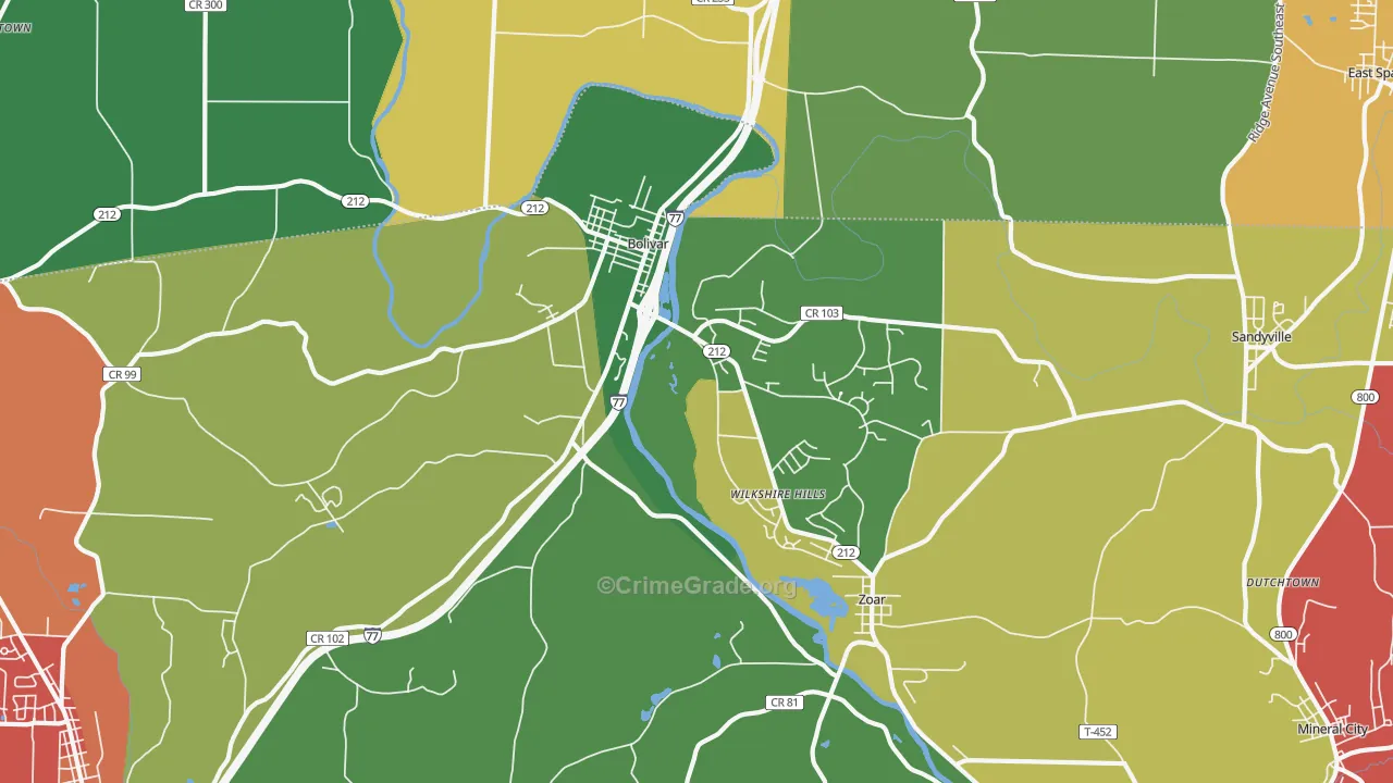 Bolivar, OH Map of Assault Rates