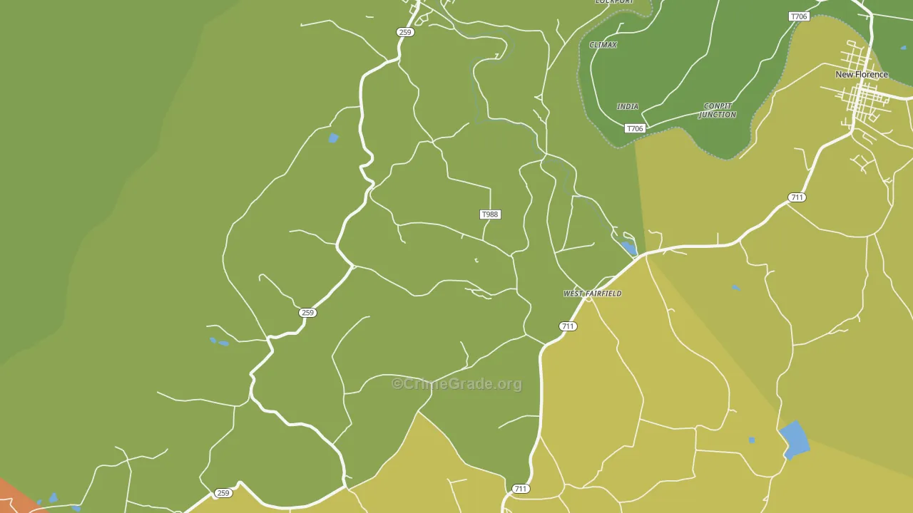 Bolivar, PA Map of Assault Rates