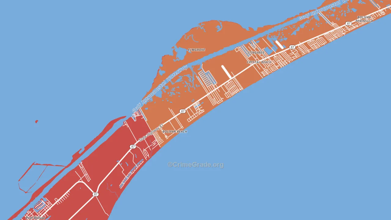 Bolivar Peninsula, TX Map of Assault Rates