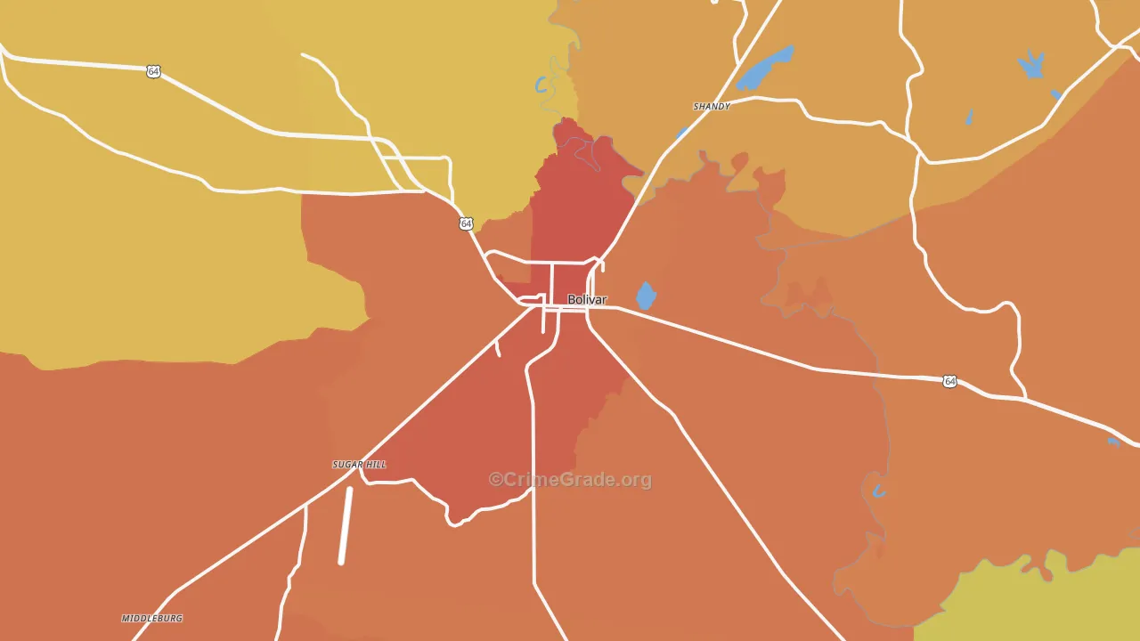 Bolivar, TN Map of Assault Rates