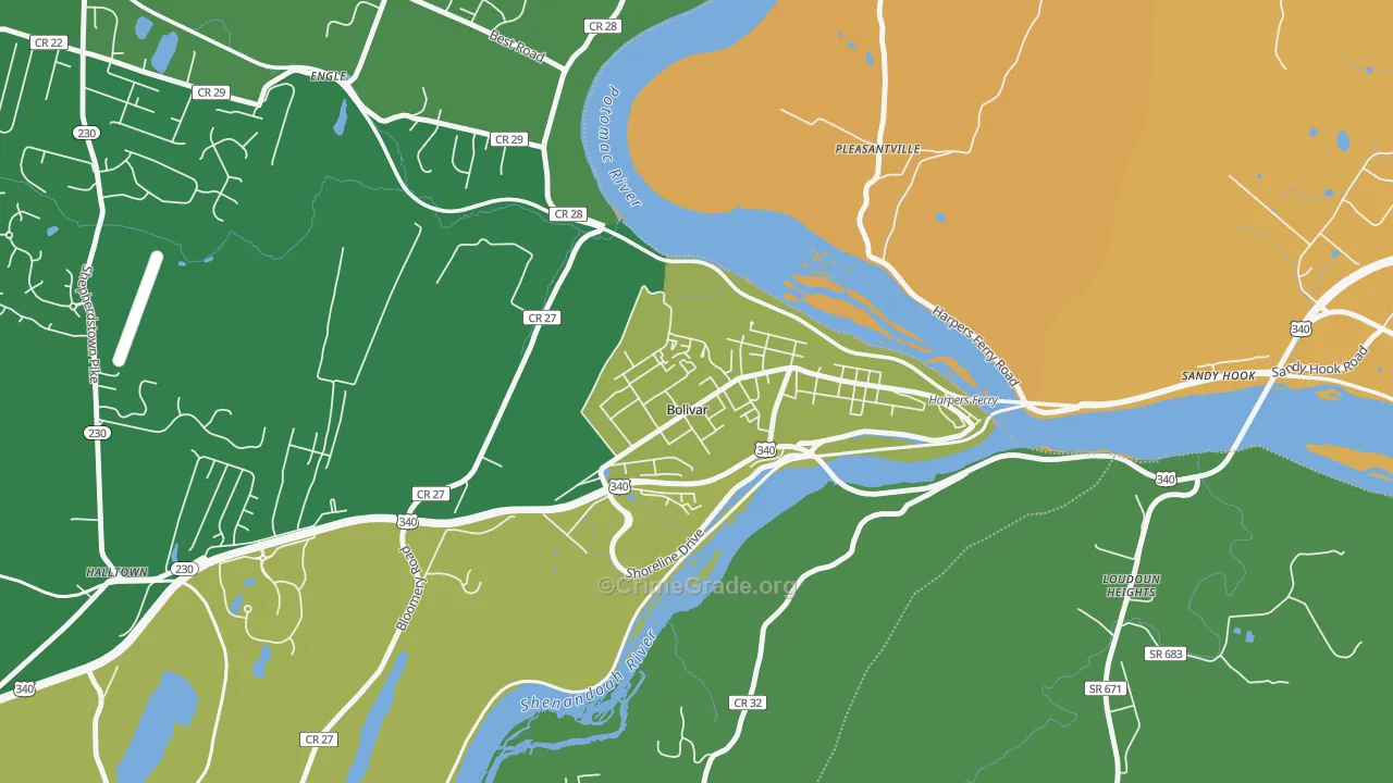 Bolivar, WV Map of Assault Rates