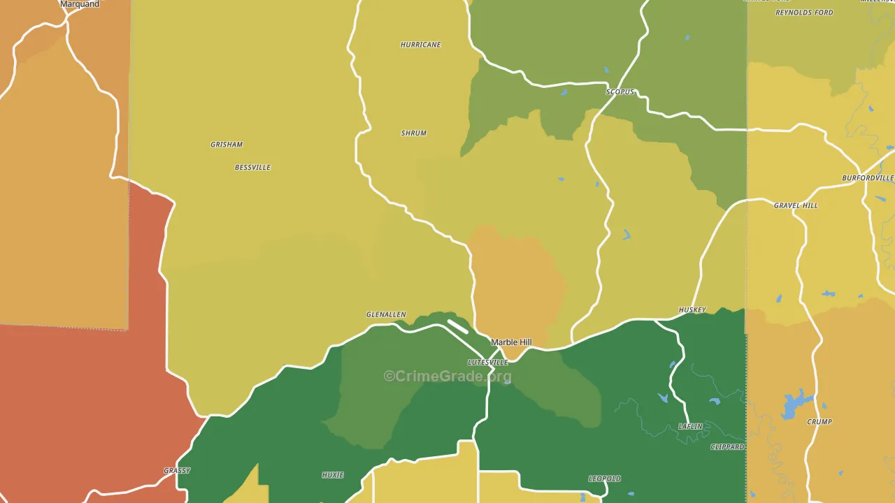 Bollinger County, MO Map of Assault Rates