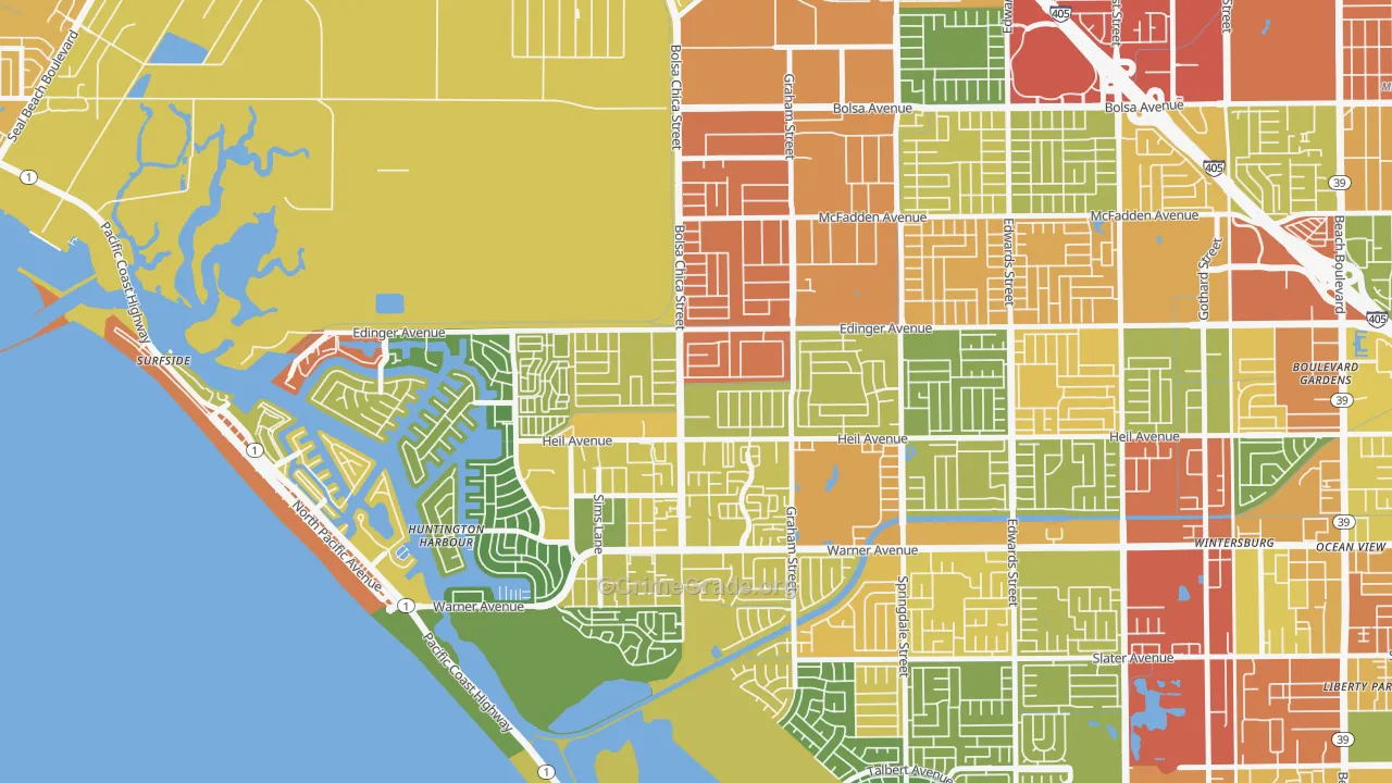 Bolsa Chica-Heil, Huntington Beach, CA Map of Assault Rates