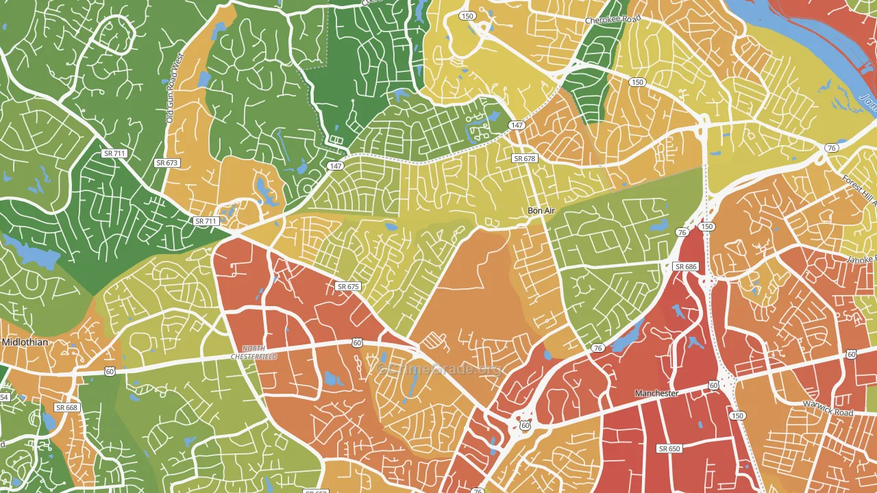 Bon Air, VA Map of Assault Rates