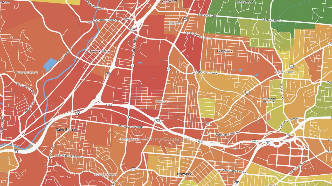Bond Hill, Cincinnati, OH Map of Assault Rates