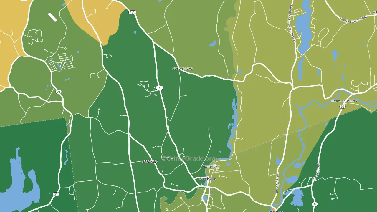 Bondsville, MA Map of Assault Rates