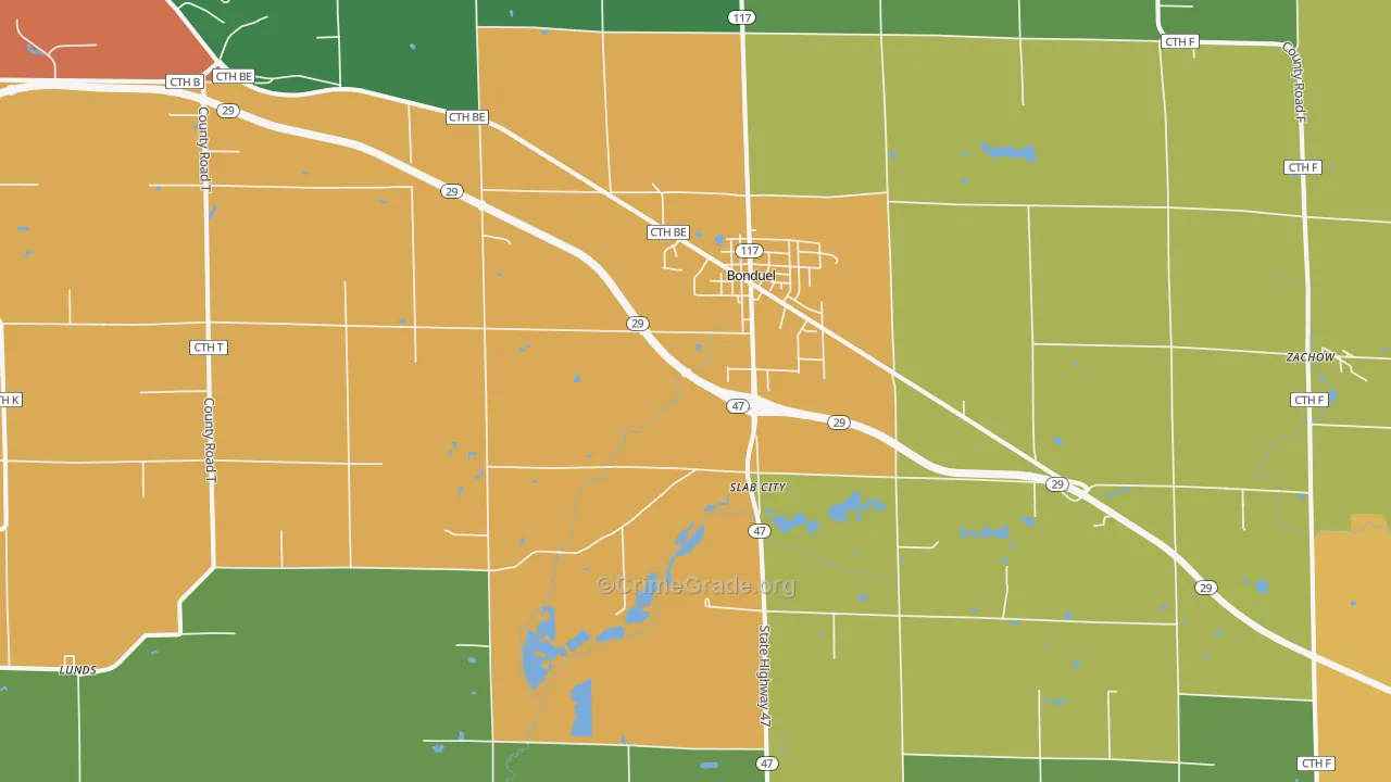 Bonduel, WI Map of Assault Rates
