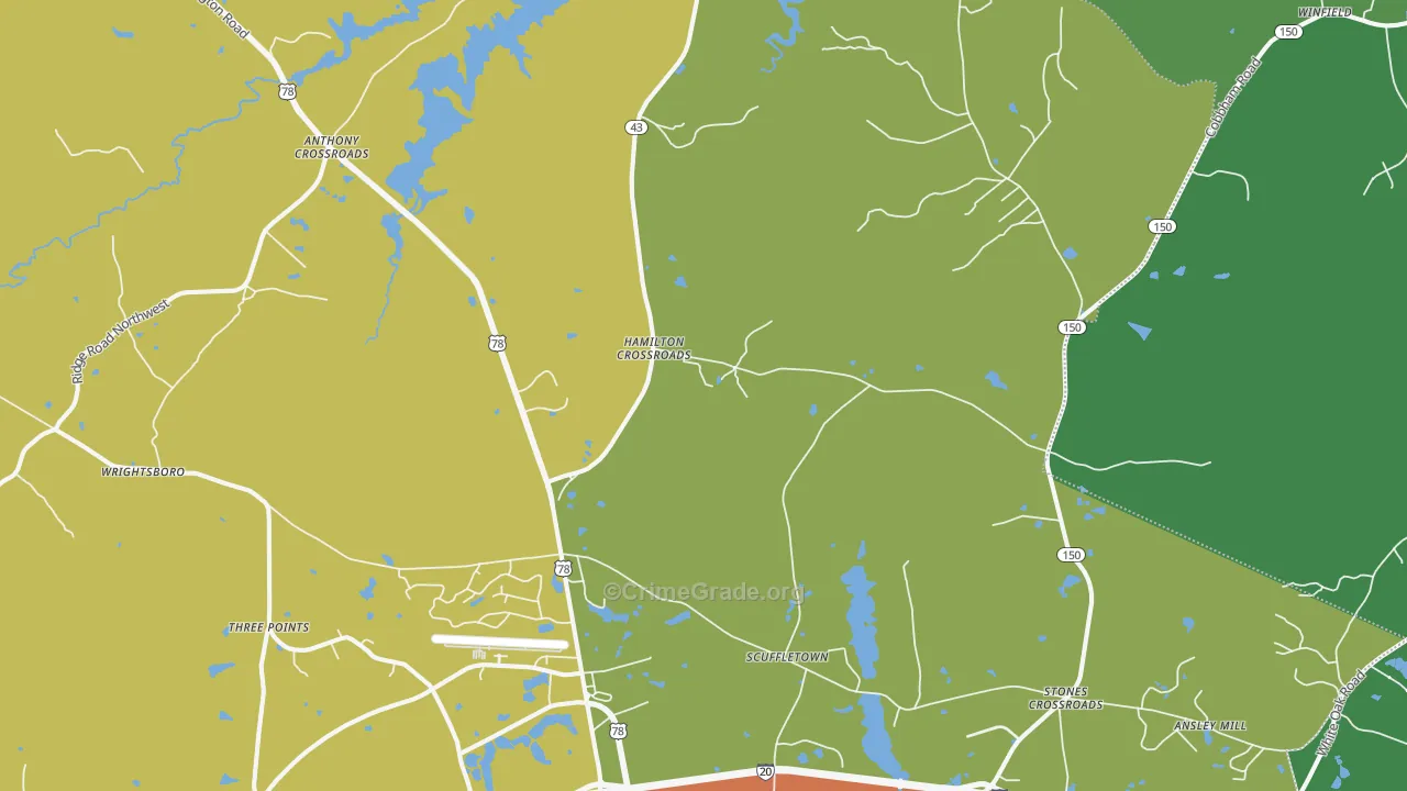 Boneville, GA Map of Assault Rates