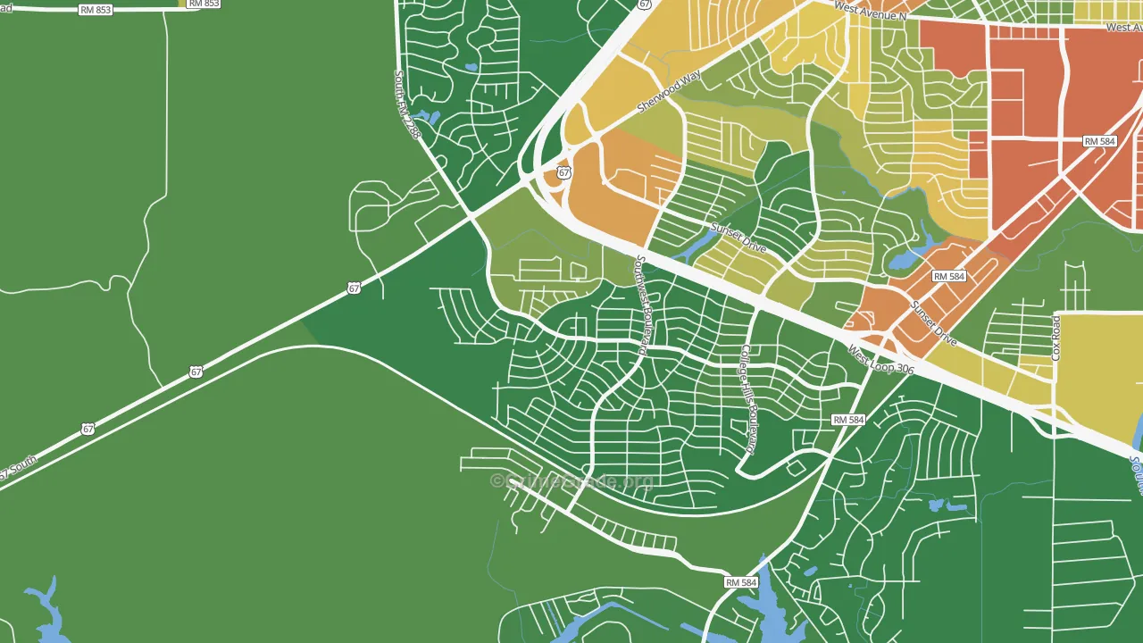 Bonham, San Angelo, TX Map of Assault Rates