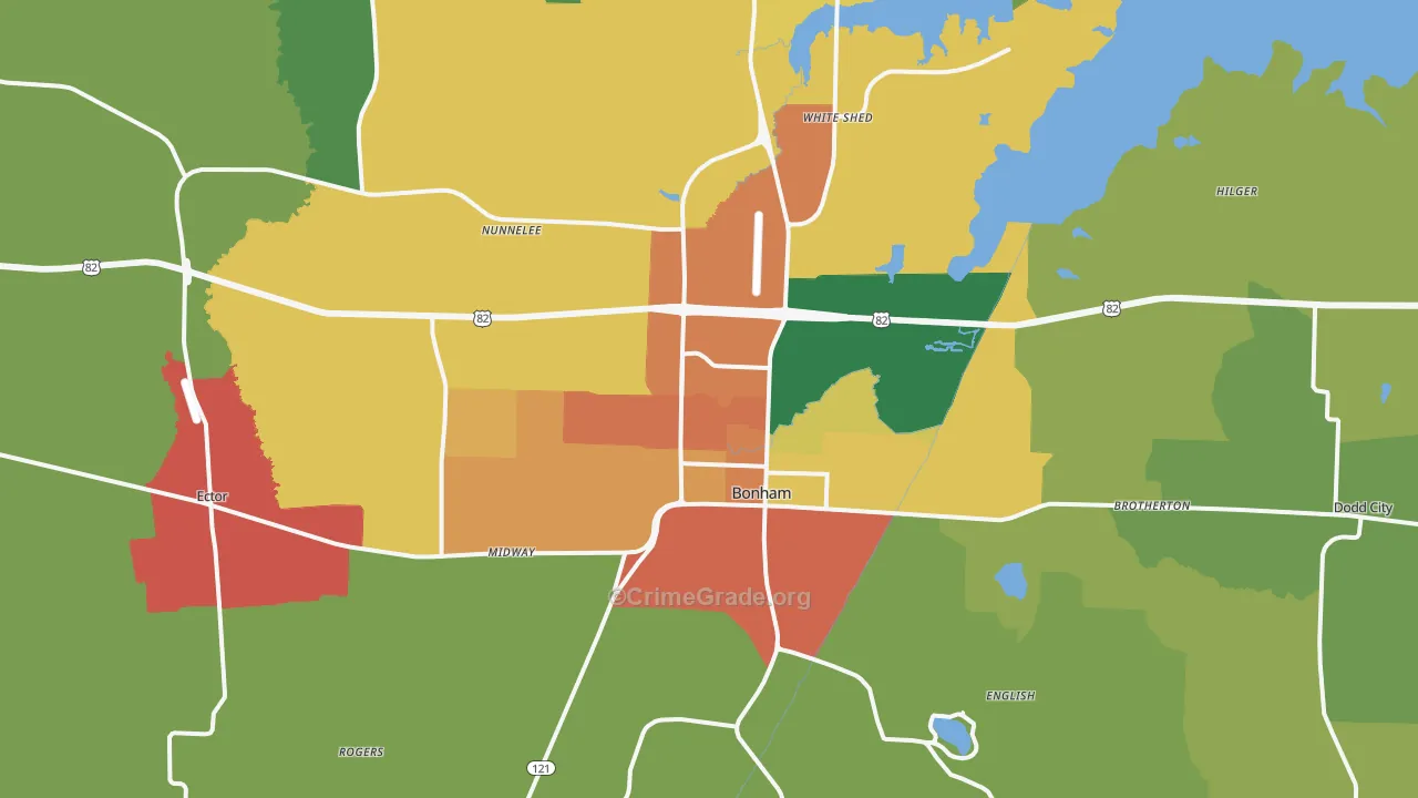 Bonham, TX Map of Assault Rates