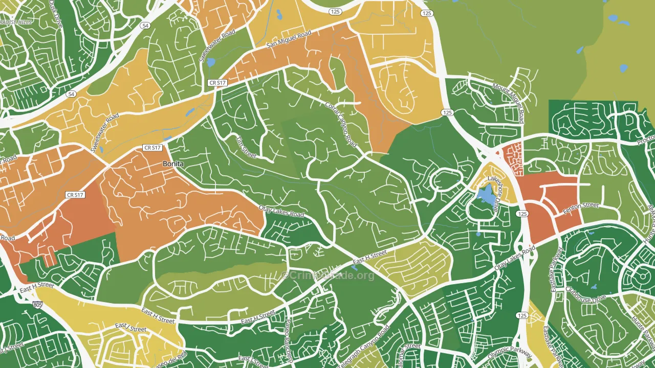 Bonita Long Canyon, Bonita, CA Map of Assault Rates