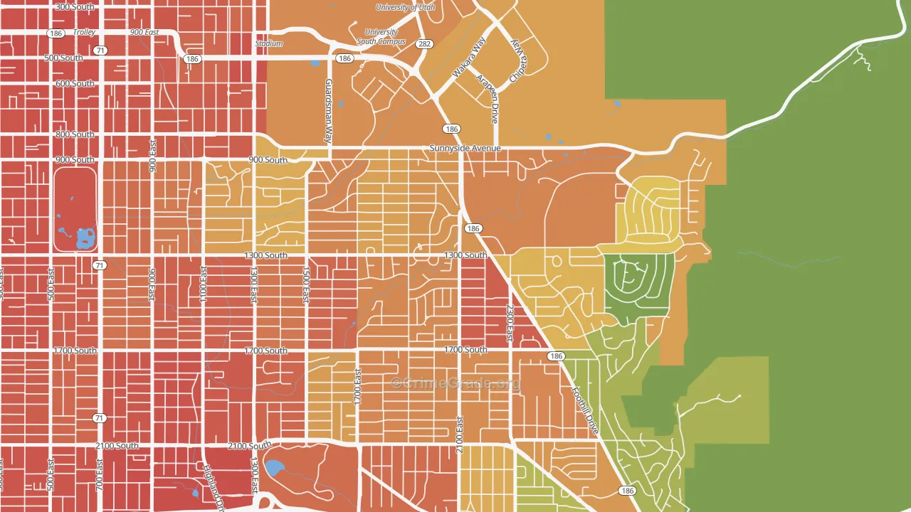 Bonneville Hills, Salt Lake City, UT Map of Assault Rates