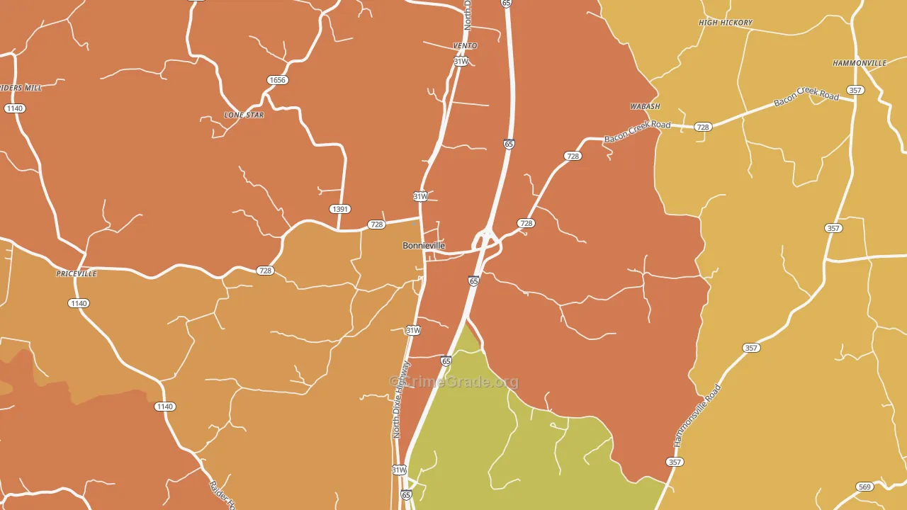 Bonnieville, KY Map of Assault Rates