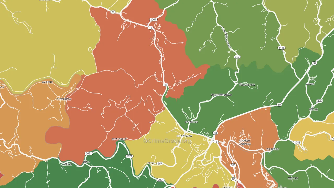 Bonnyman, KY Map of Assault Rates