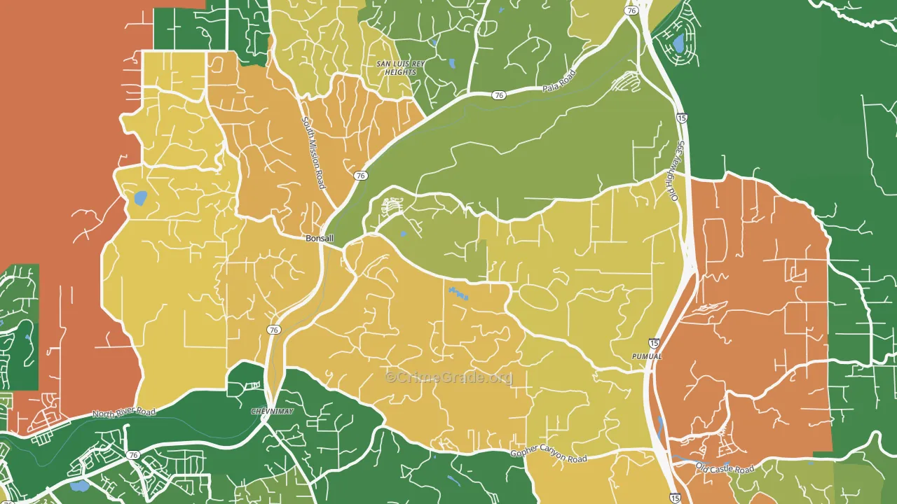 Bonsall, CA Map of Assault Rates