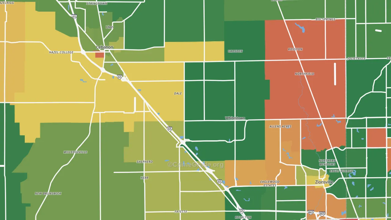 Boone County, IN Map of Assault Rates