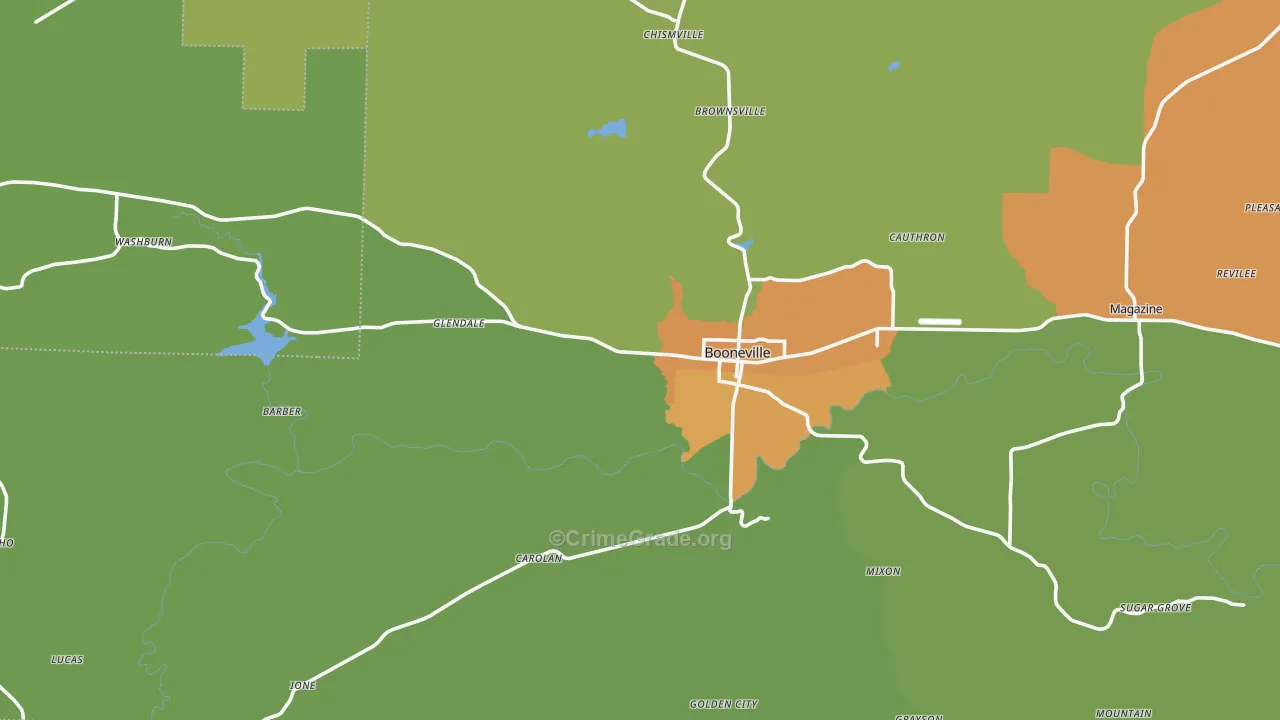 Booneville, AR Map of Assault Rates