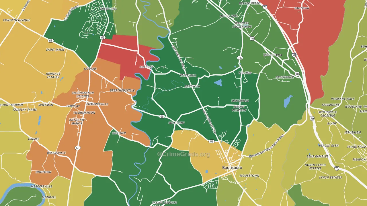 Boonsboro, MD Map of Assault Rates