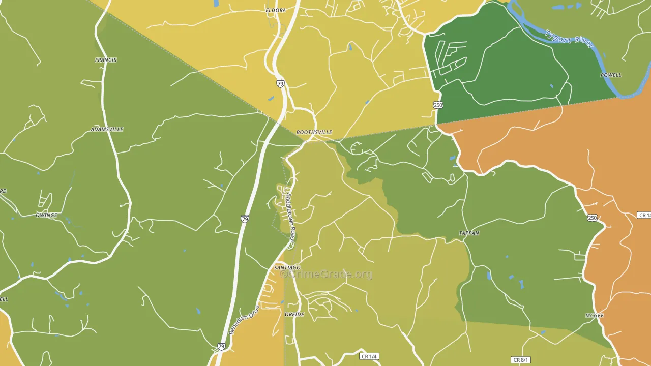 Boothsville, WV Map of Assault Rates