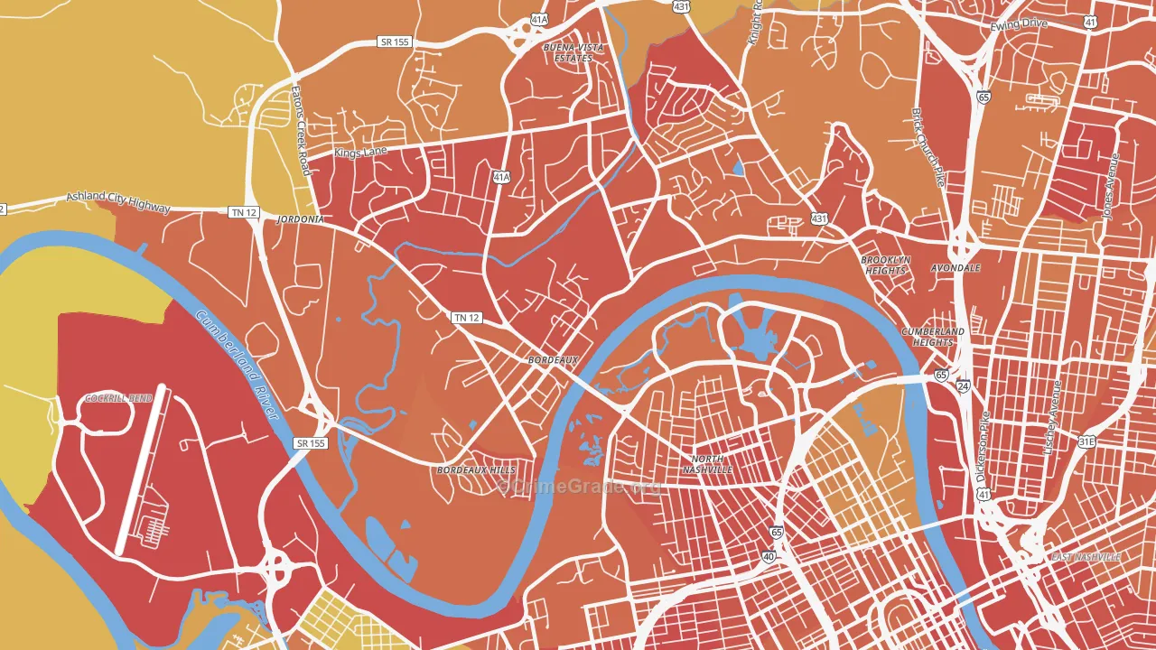Bordeaux, Nashville, TN Map of Assault Rates