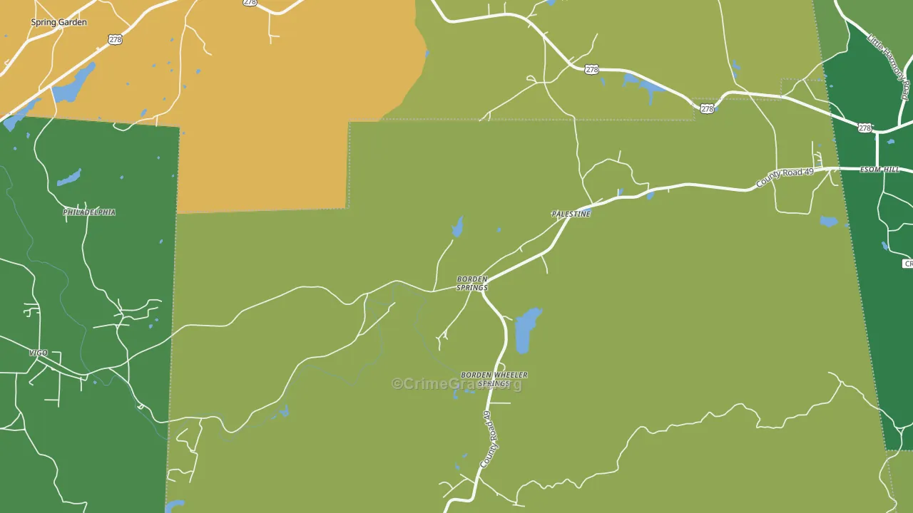 Borden Wheeler Springs, AL Map of Assault Rates