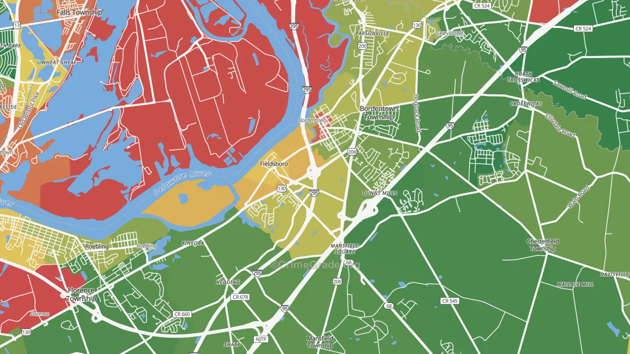 Bordentown, NJ Map of Assault Rates