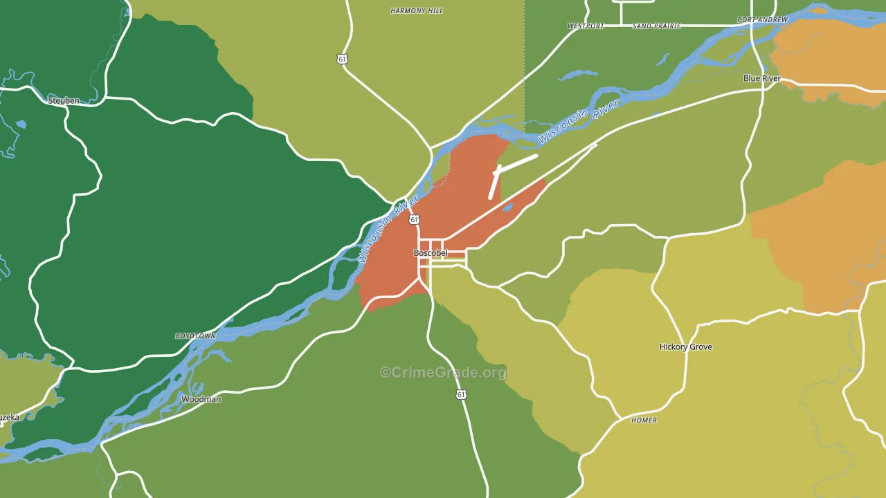 Boscobel, WI Map of Assault Rates