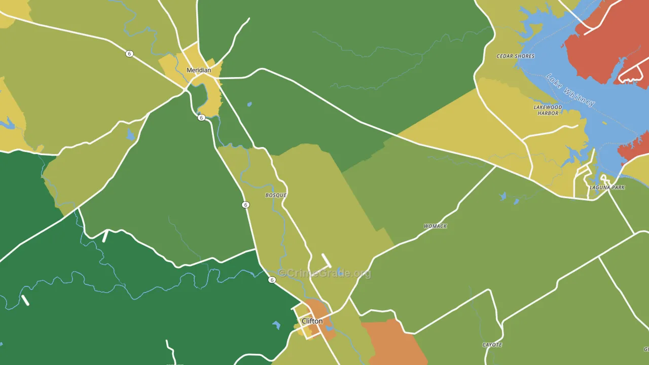 Bosque County, TX Map of Assault Rates