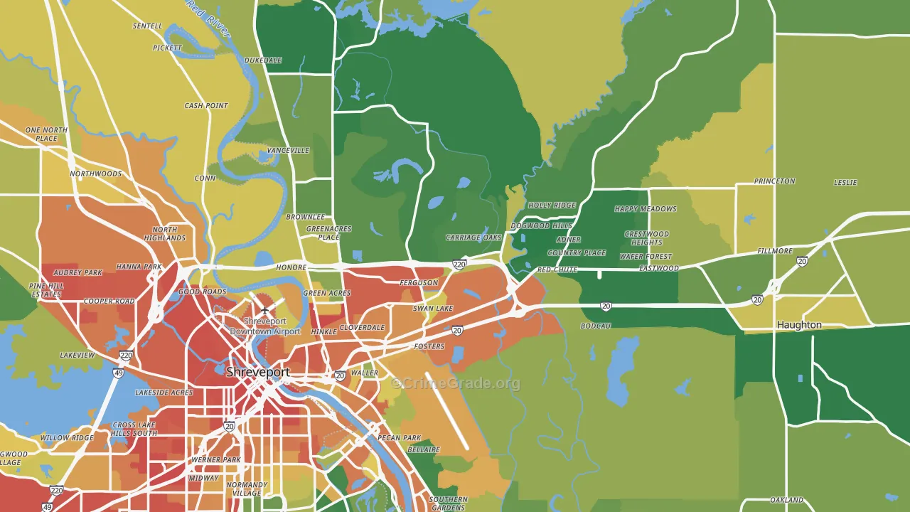 Bossier Parish, LA Map of Assault Rates
