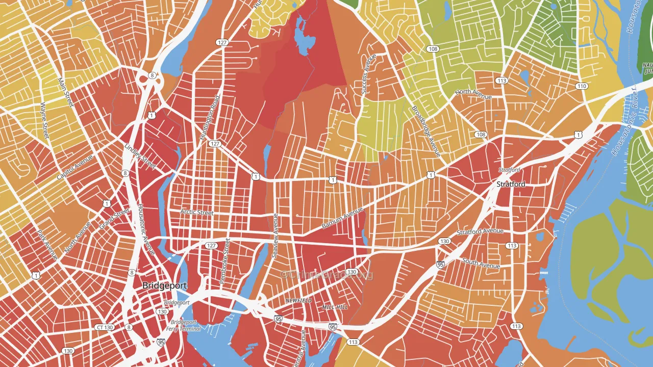 Boston Avenue-Mill Hill, Bridgeport, CT Map of Assault Rates