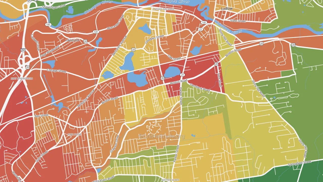 Boston Road, Springfield, MA Map of Assault Rates