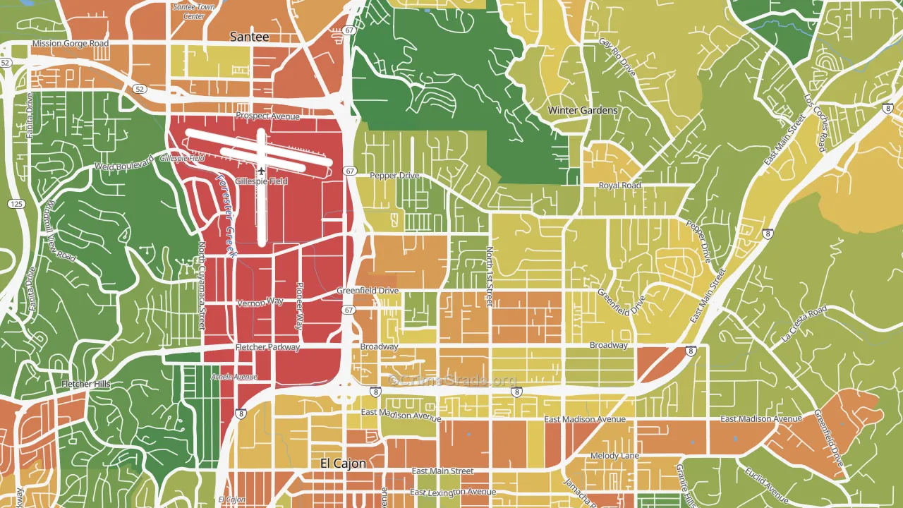 Bostonia, CA Map of Assault Rates