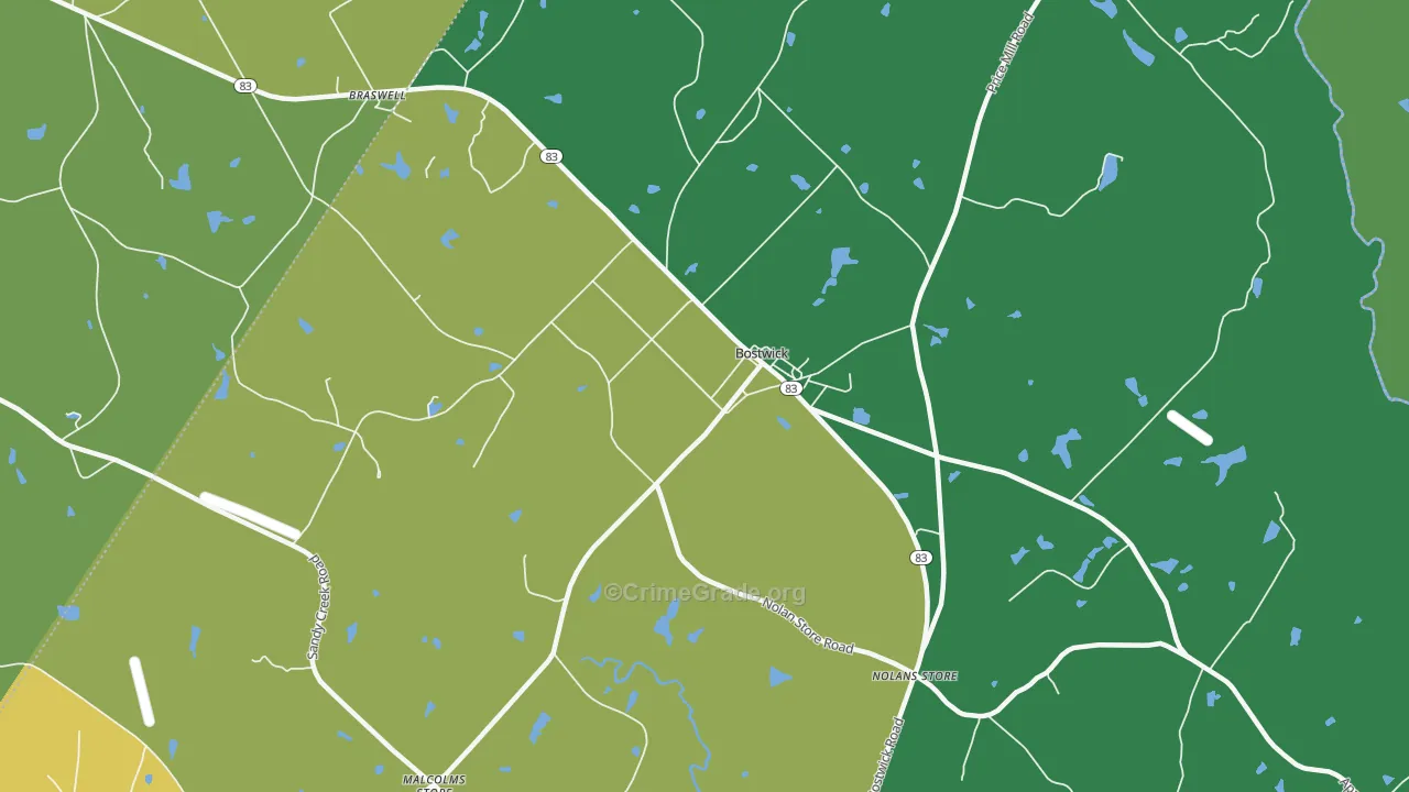 Bostwick, GA Map of Assault Rates